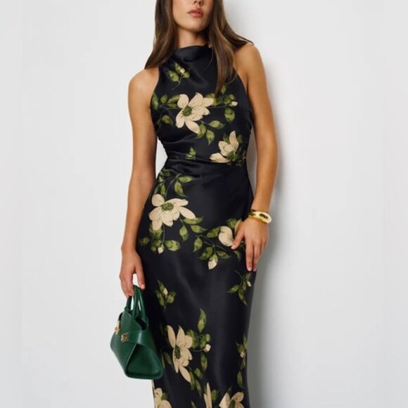 NEW Reformation Anaiis Silk Long Black Floral Backless Dress Mood for Love US 4 - Picture 15 of 16